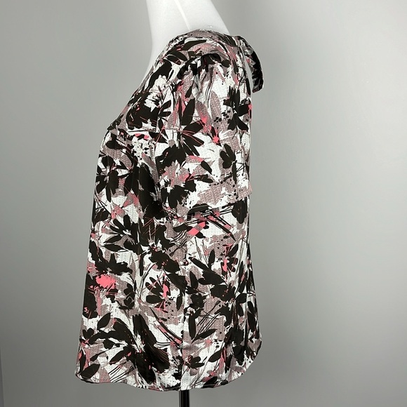 Japna Brown Pink Multi Colored Abstract Floral Short Sleeved Blouse Top Sz M - Picture 2 of 10